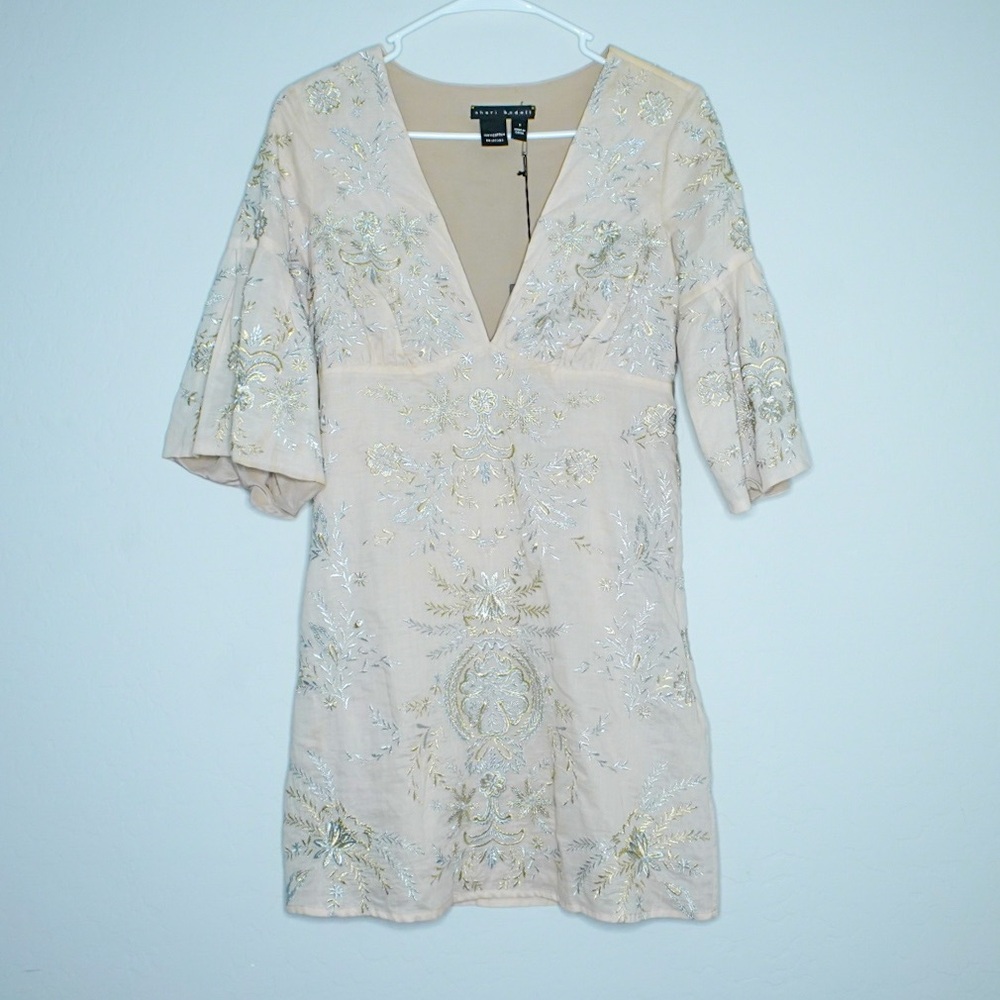 Sheri Bodell Cream Party/Semi-Formal Dress w/Gold and Silver NEW WITH TAGS